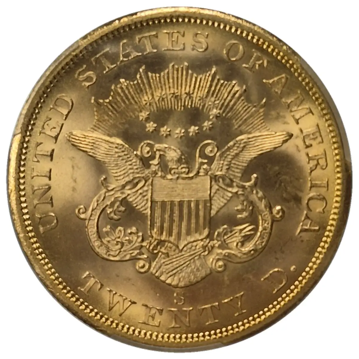 1857-S-$20-Liberty-Double-Eagle---Spiked-Shield-20A---#75-In-100-Greatest-Coins